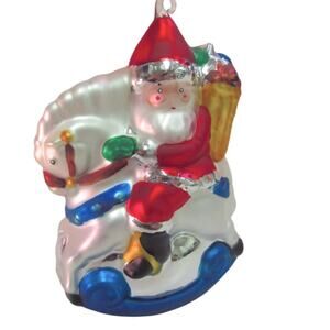 Dept. 56 Mercury Glass Santa on Rocking Horse Christmas Holiday Ornament NWT